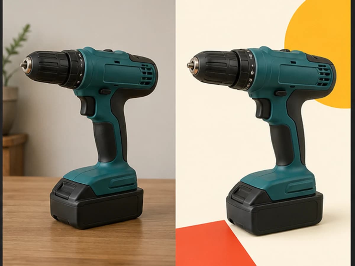 Demonstração antes e depois de Furadeira