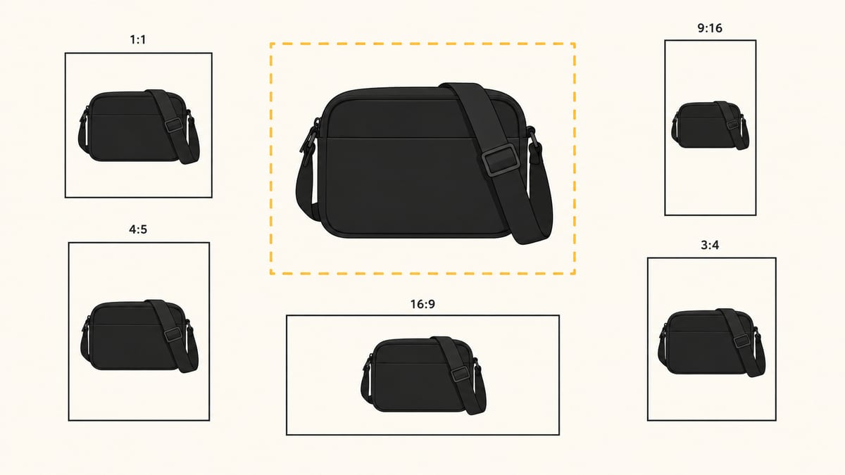 Diagrama da bolsa inteira dentro da área segura com molduras de cinco proporções